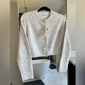 Abercrombie & Fitch Crew Pearl Button Cardigan LIGHT GREY XXS